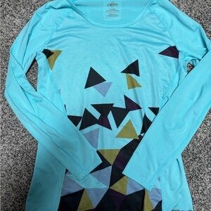 Blue and Black Graphic Fitted Long Sleeve Tee